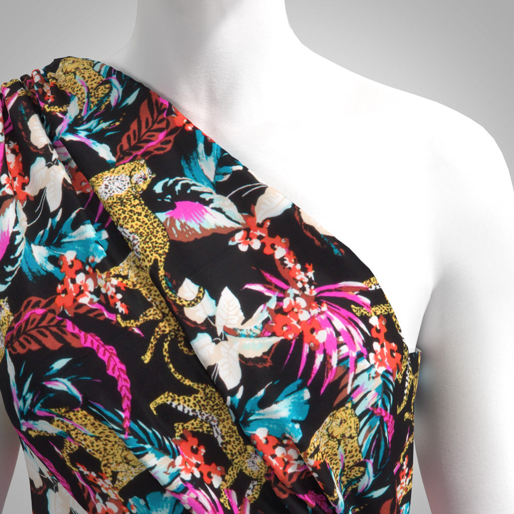 Lyon - Black Leopard Viscose Woven Challis Fabric Sample