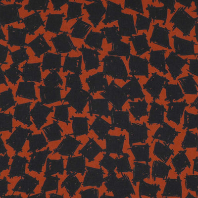 Madrid 4616 - Orange and Navy Scribbled Squares Woven Crepe Fabric from John Kaldor Main Image from Patternsandplains.com