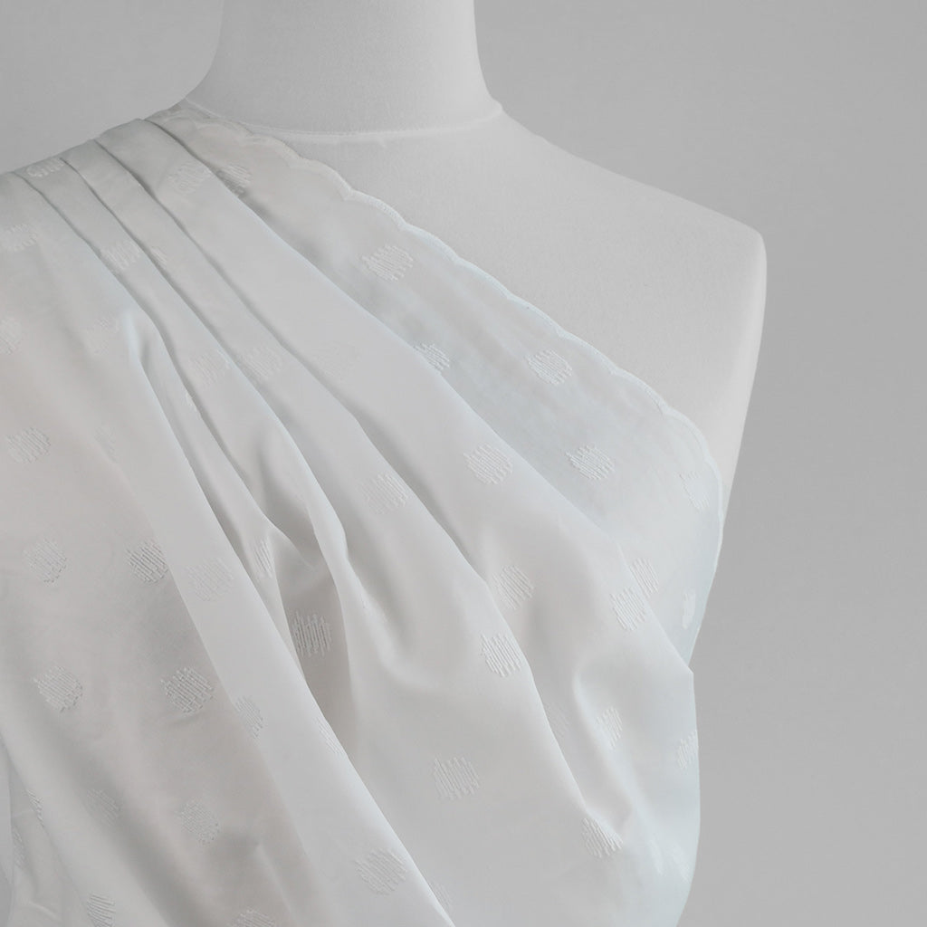 Maisy - White Spot Embroidered Cotton Fabric - 0.95m Remnant