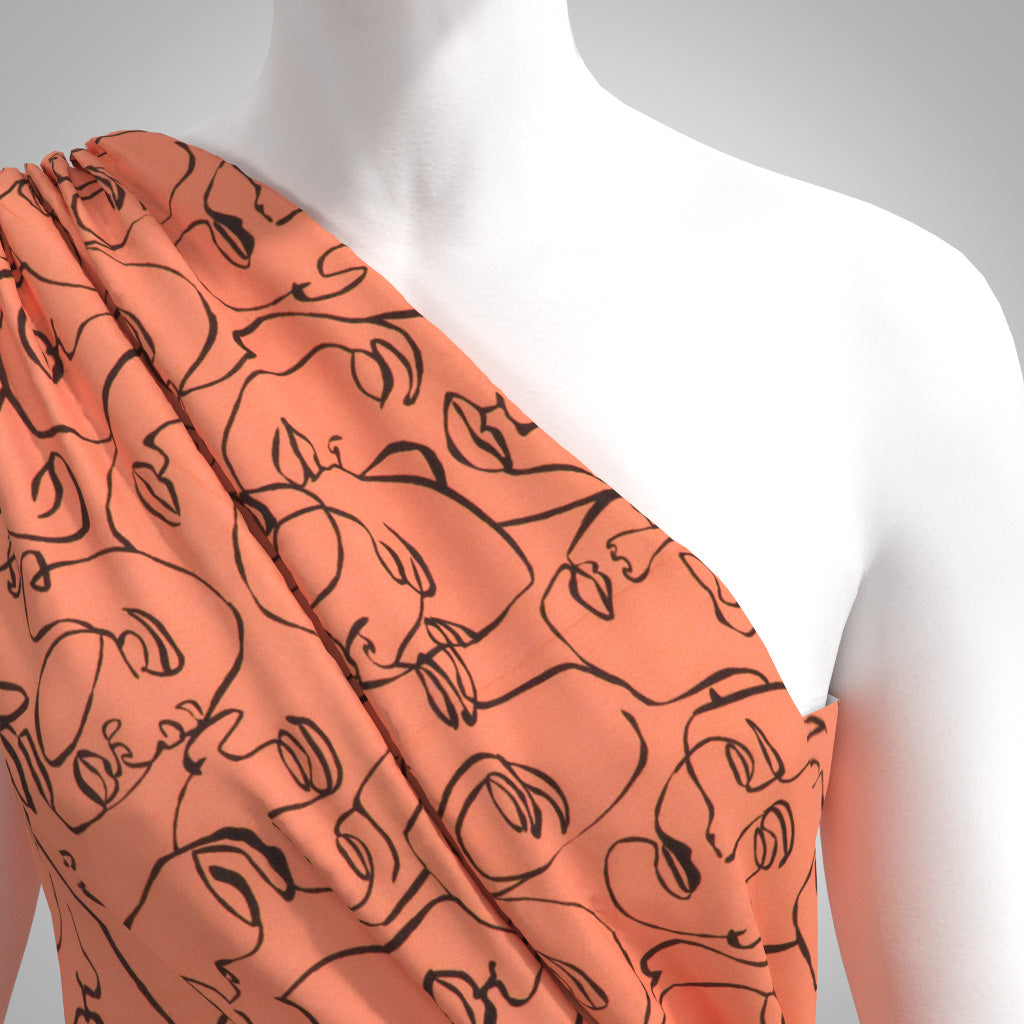 Marlie-Care Lawn - Sunset Contour Drawing Cotton Fabric by Lady McElroy