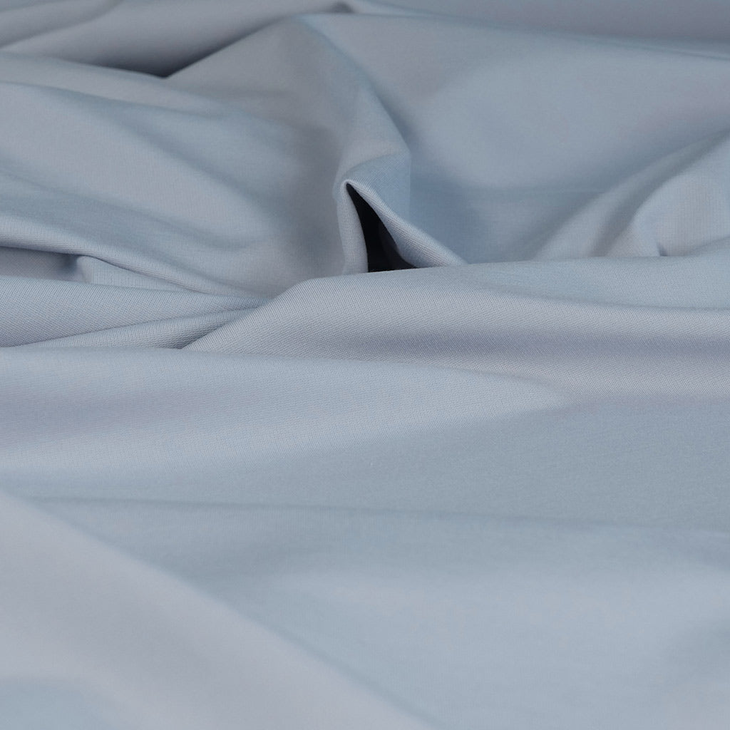 Milan - Almost Blue Viscose Rich Ponte de Roma Fabric Feature Image from Patternsandplains.com