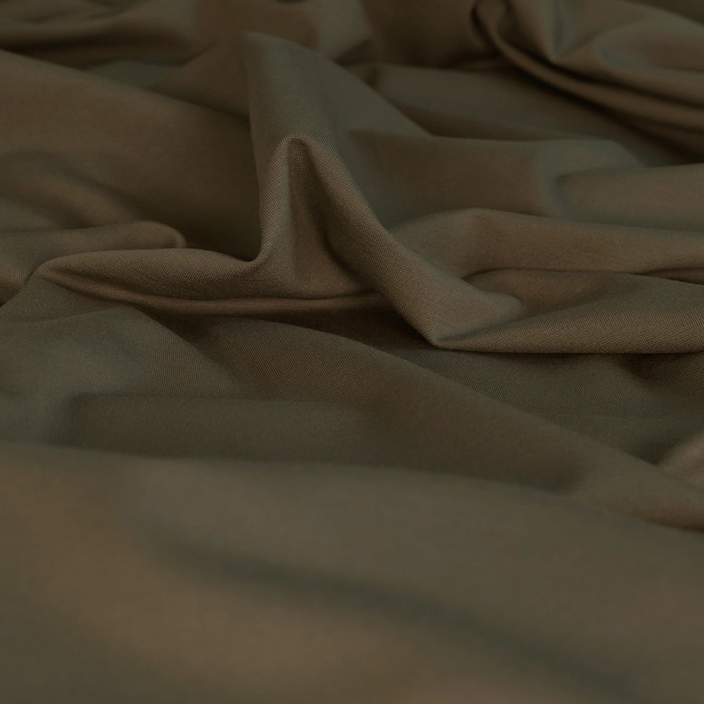 Milan - Camouflage Green Viscose Rich Ponte de Roma Fabric Feature Image from Patternsandplains.com