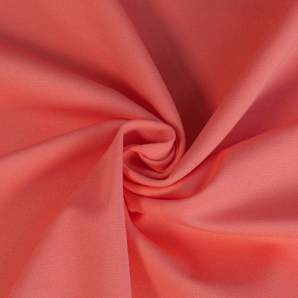 Milan - Light Coral Viscose Rich Ponte de Roma Fabric Detail Swirl Image from Patternsandplains.com