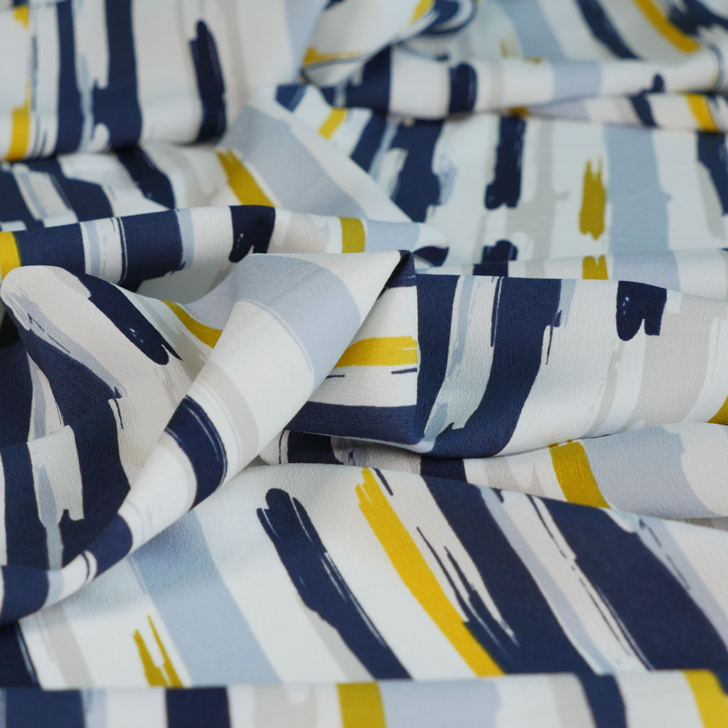 Mitaki - Navy and Yellow Paint Crepe de Chine Woven Fabric