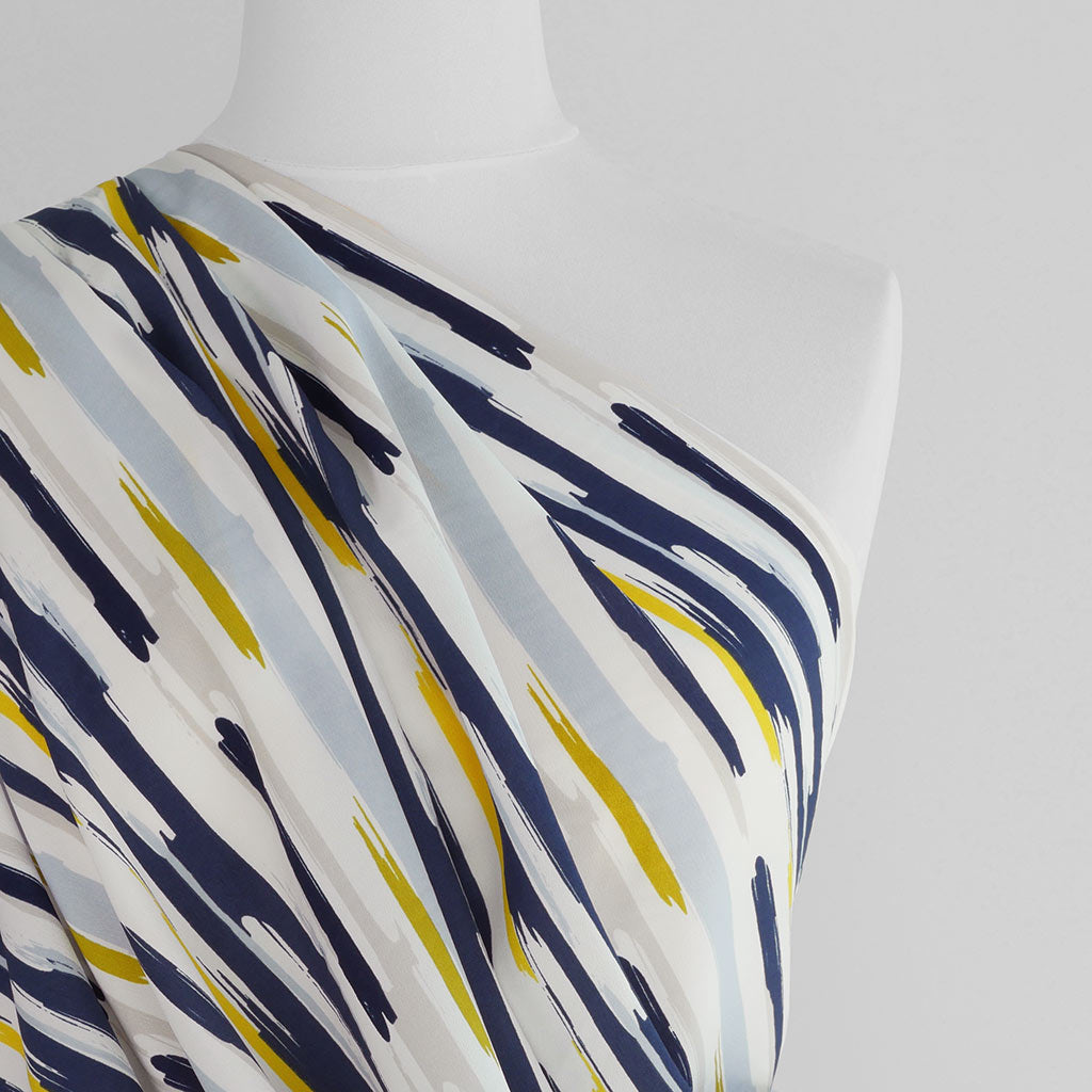 Mitaki - Navy and Yellow Paint Crepe de Chine Woven Fabric - 1.95m Remnant