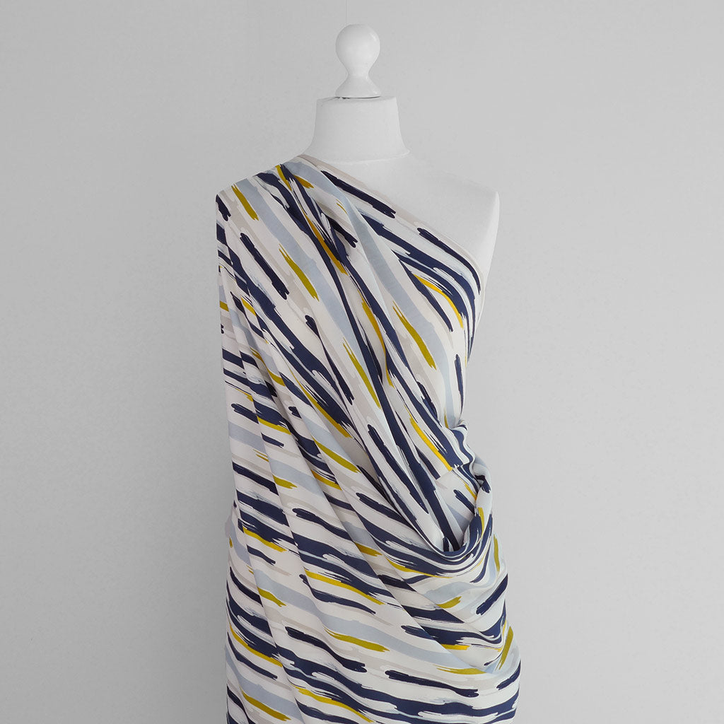 Mitaki - Navy and Yellow Paint Crepe de Chine Woven Fabric - 1.95m Remnant