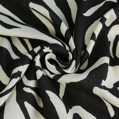 Monaco - Black and Sand Jungle Stretch Viscose Woven Fabric