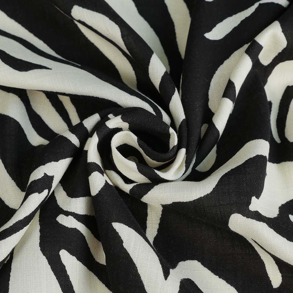 Monaco - Black and Sand Jungle Stretch Viscose Woven Fabric - 2.00m Remnant