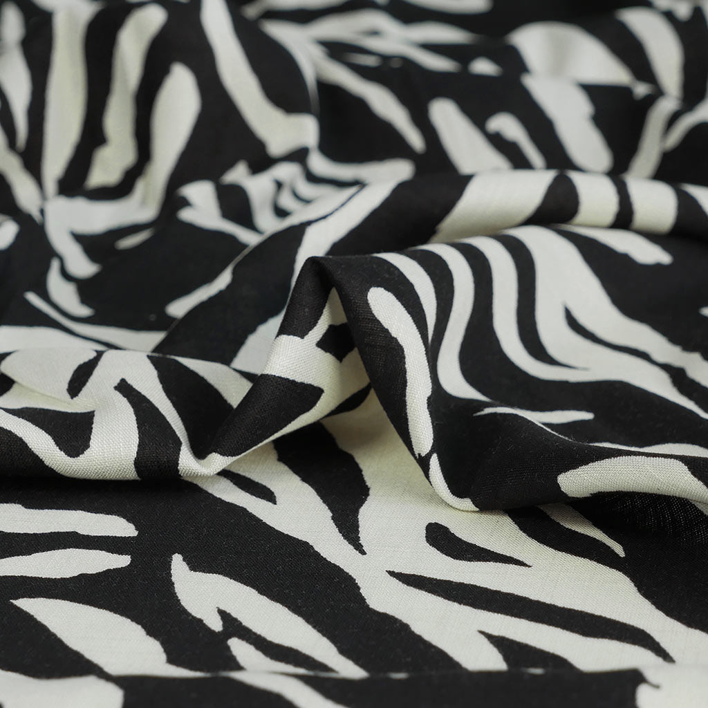 Monaco - Black and Sand Jungle Stretch Viscose Woven Fabric