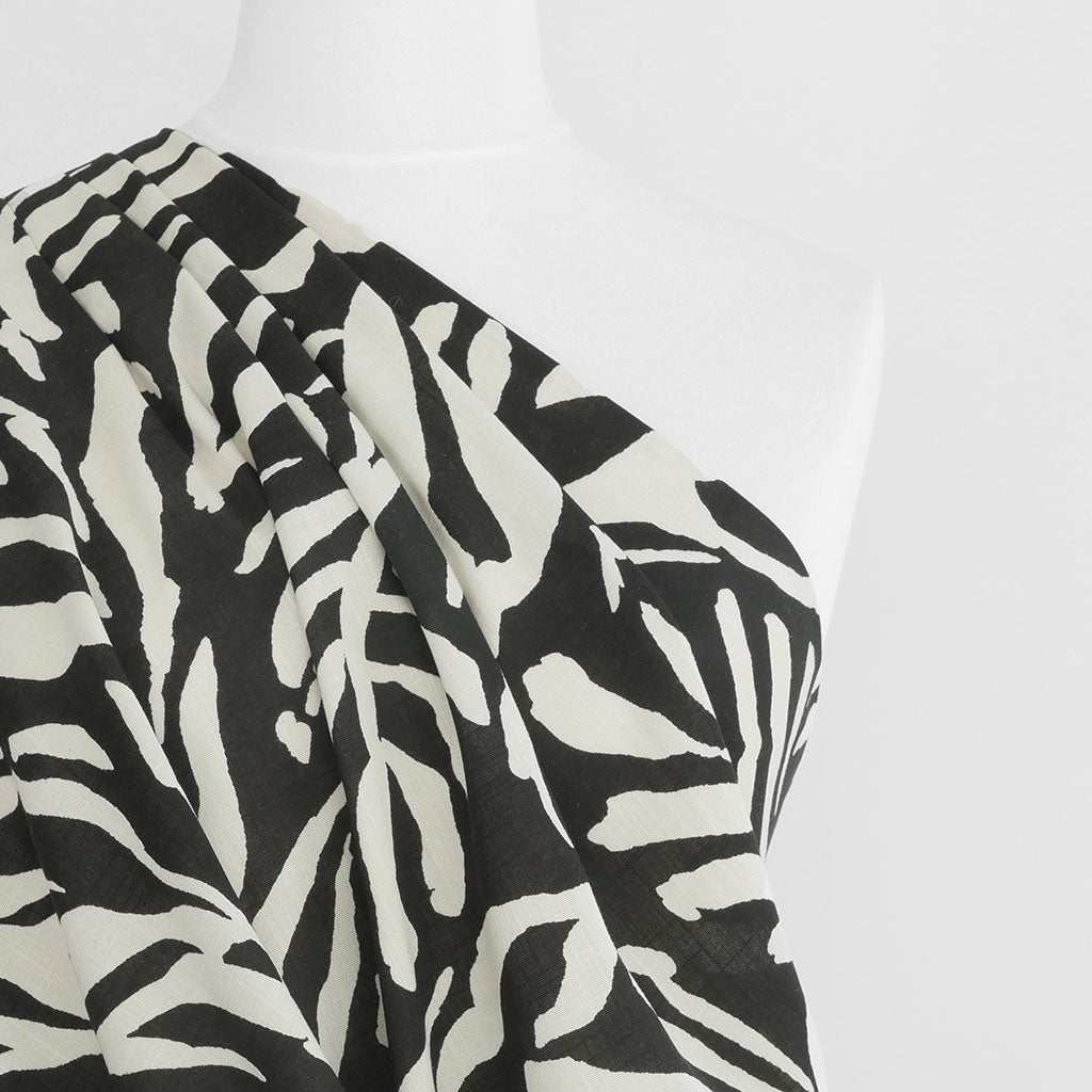 Monaco - Black and Sand Jungle Stretch Viscose Woven Fabric - 2.00m Remnant