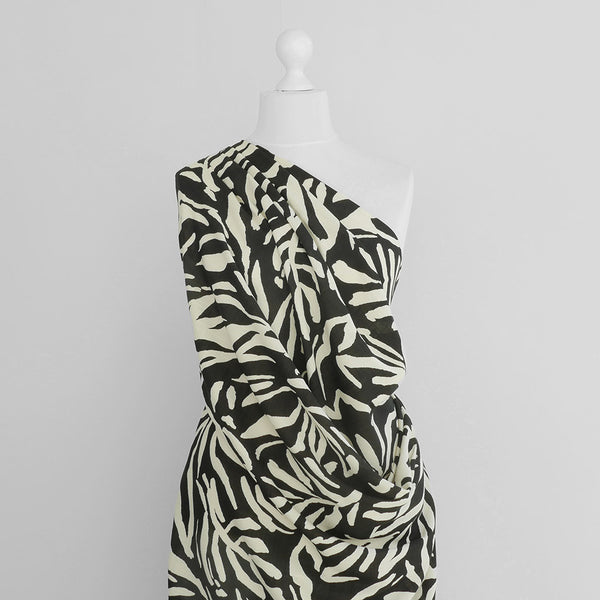 Monaco - Black and Sand Jungle Stretch Viscose Woven Fabric - Patterns ...
