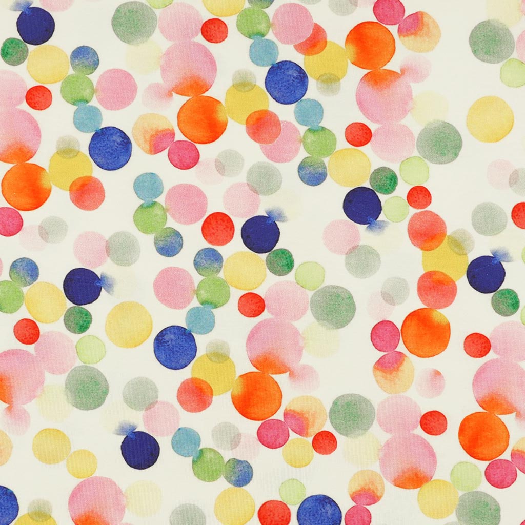 Monteray - Ecru Rainbow Bubbles Cotton Elastane Single Jersey Fabric Main Image from Patternsandplains.com