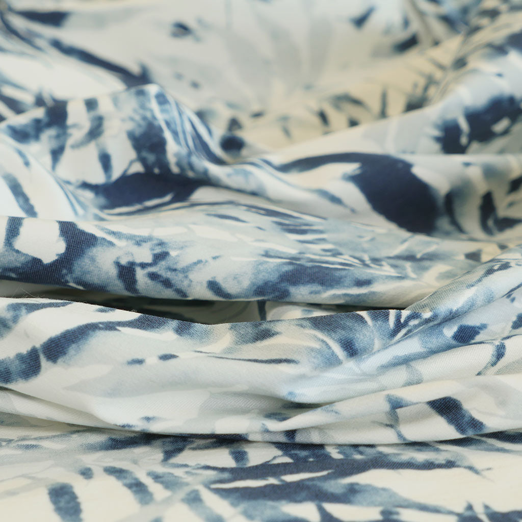 Nadia - Blue Tropical Bengaline Stretch Woven Fabric Feature Image from Patternsandplains.com