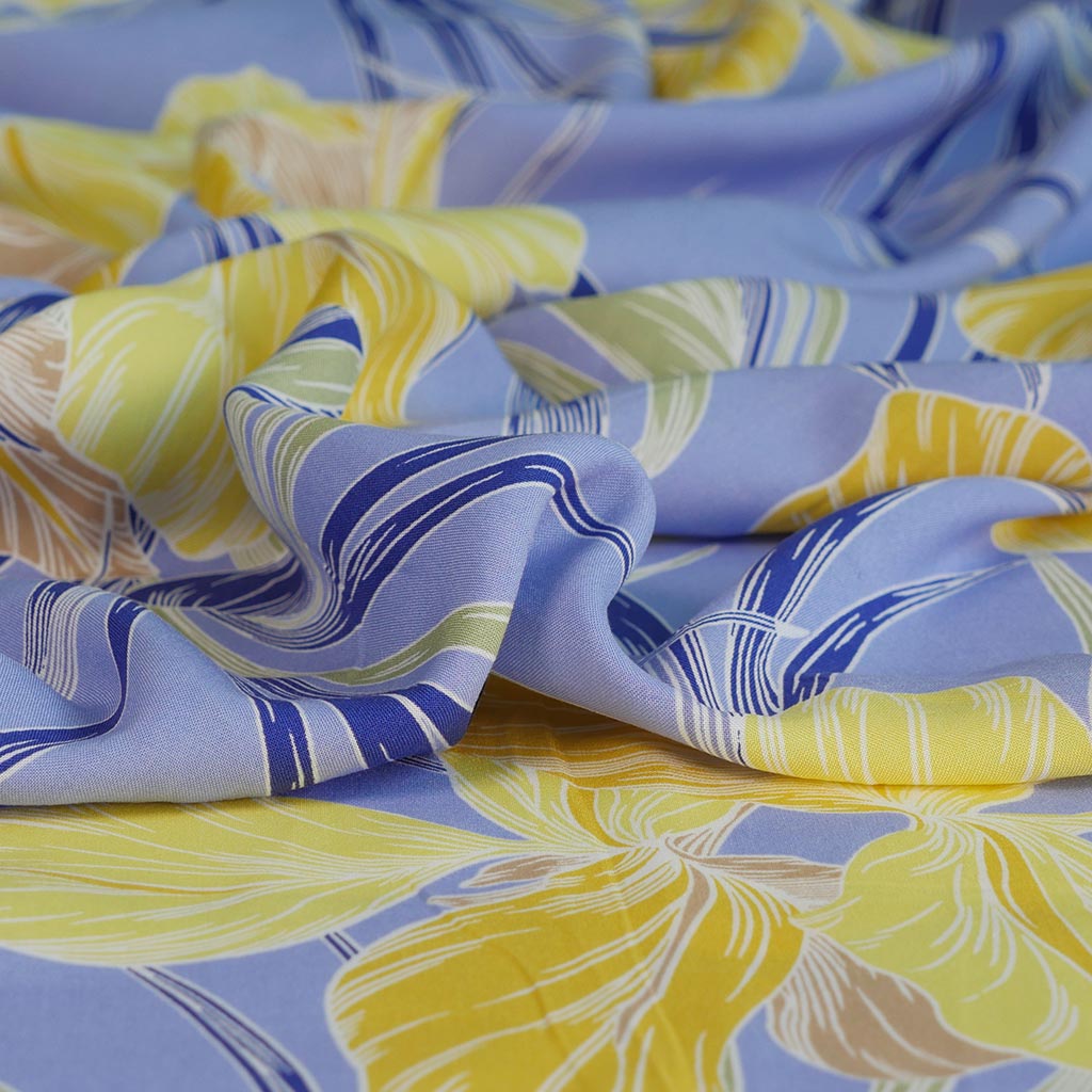 Napa - Blue and Yellow Iris Viscose Lawn Woven Fabric