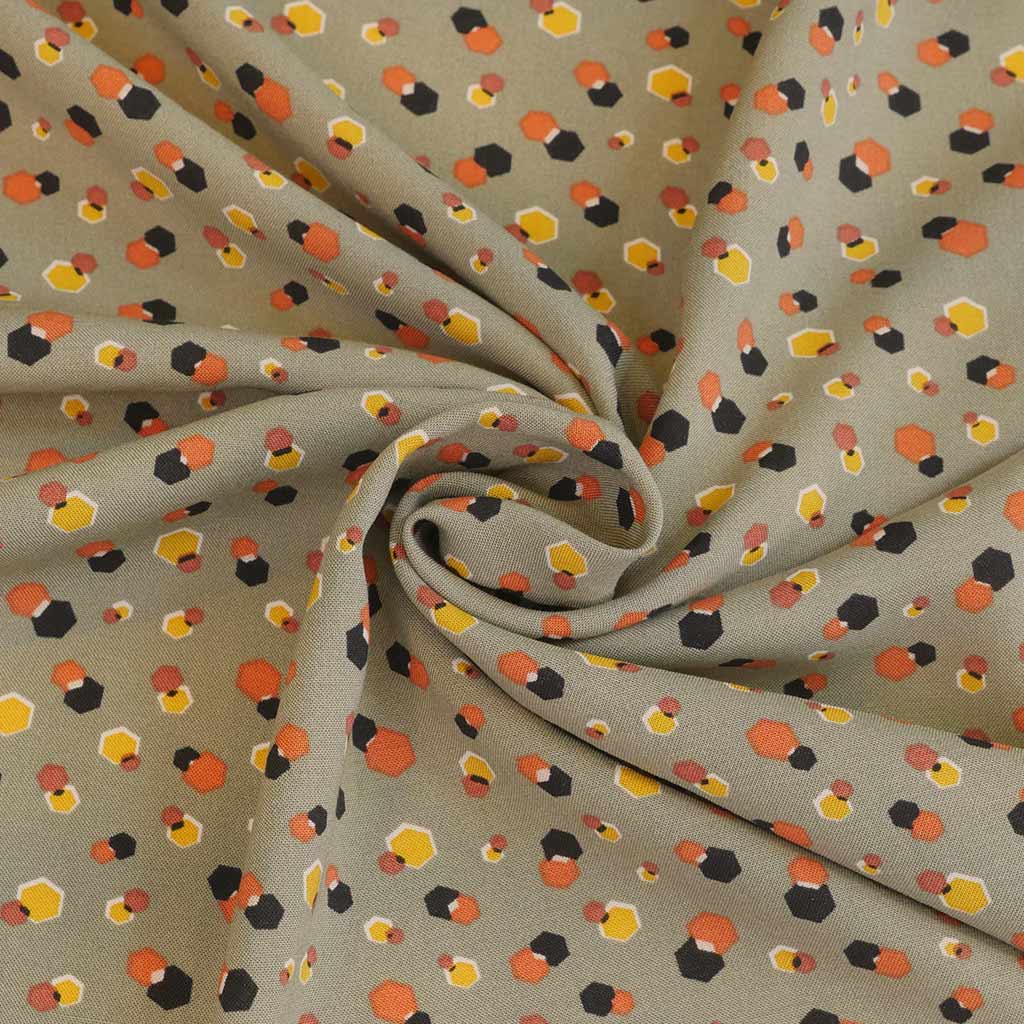 Napa - Moss Green Hex Viscose Lawn Woven Fabric