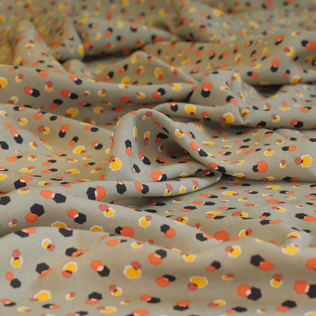 Napa - Moss Green Hex Viscose Lawn Woven Fabric