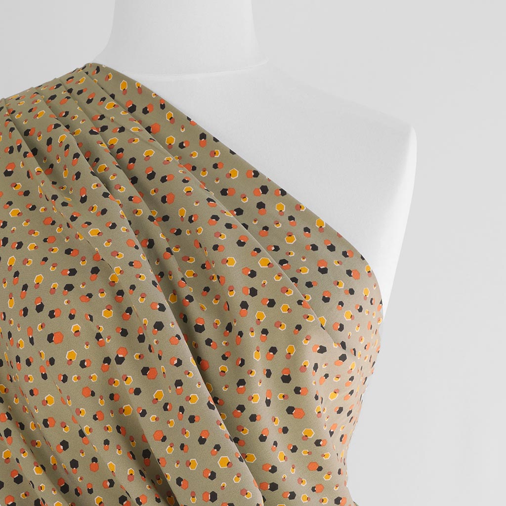 Napa - Moss Green Hex Viscose Lawn Woven Fabric