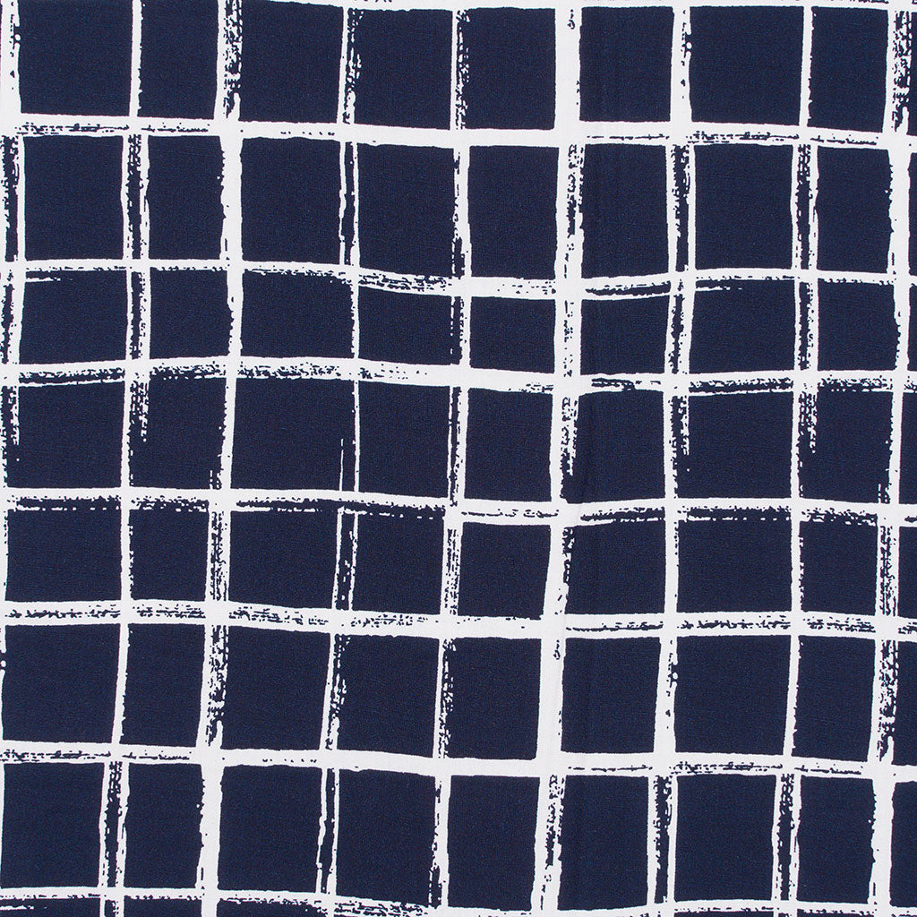 Napa - Navy Graph Paper Viscose Lawn Woven Fabric Sample