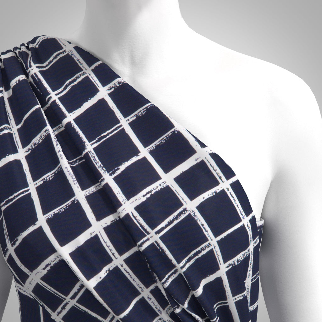 Napa - Navy Graph Paper Viscose Lawn Woven Fabric Sample