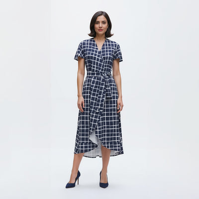 Napa - Navy Graph Paper Viscose Lawn Woven Fabric Sample