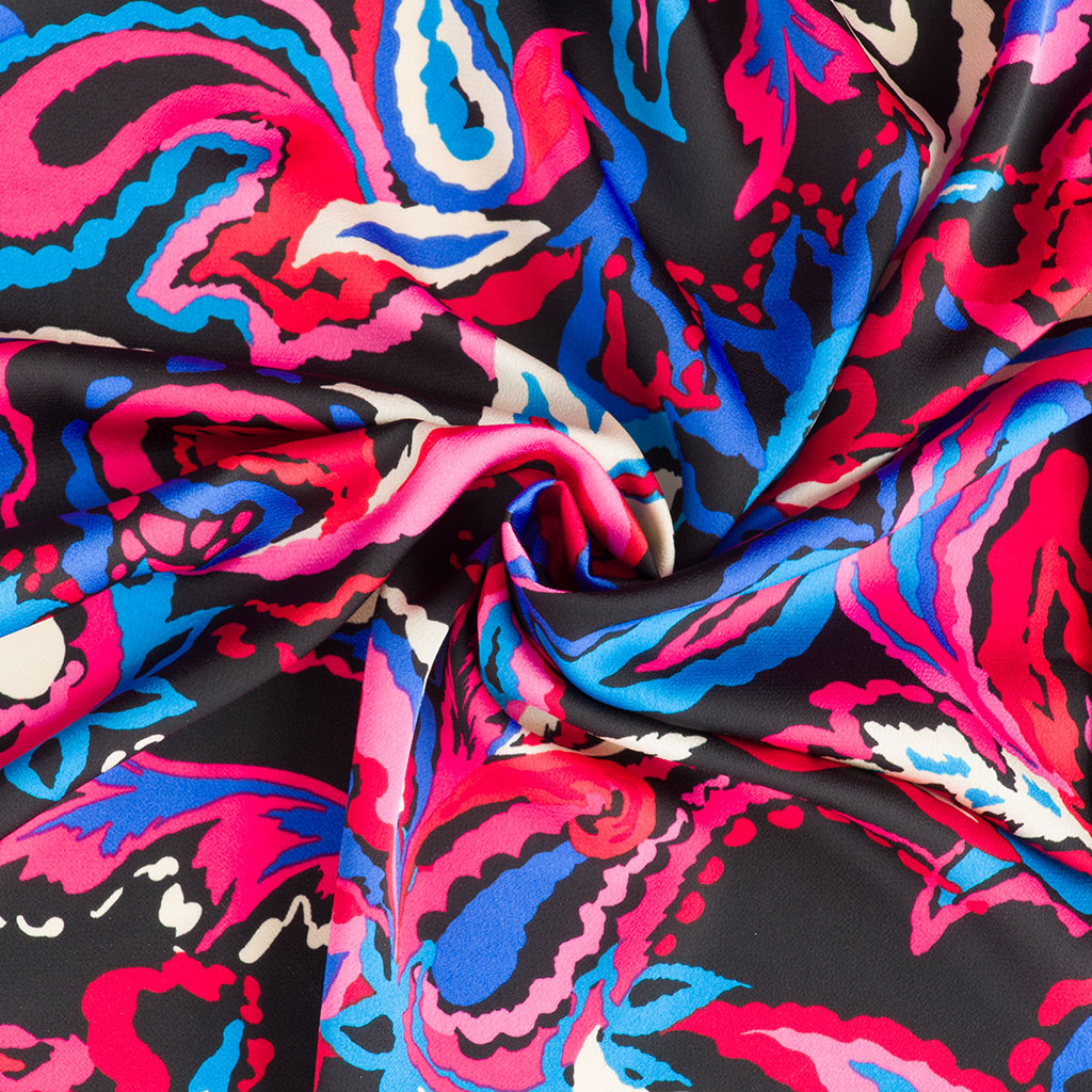 Nara - Reds and Blues New Paisley Polyester Bubble Crepe Fabric Sample