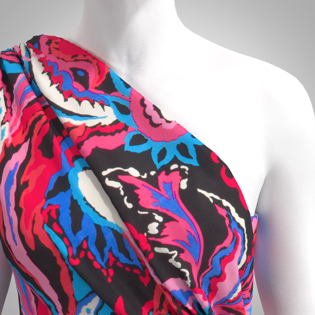 Nara - Reds and Blues New Paisley Polyester Bubble Crepe Fabric Sample