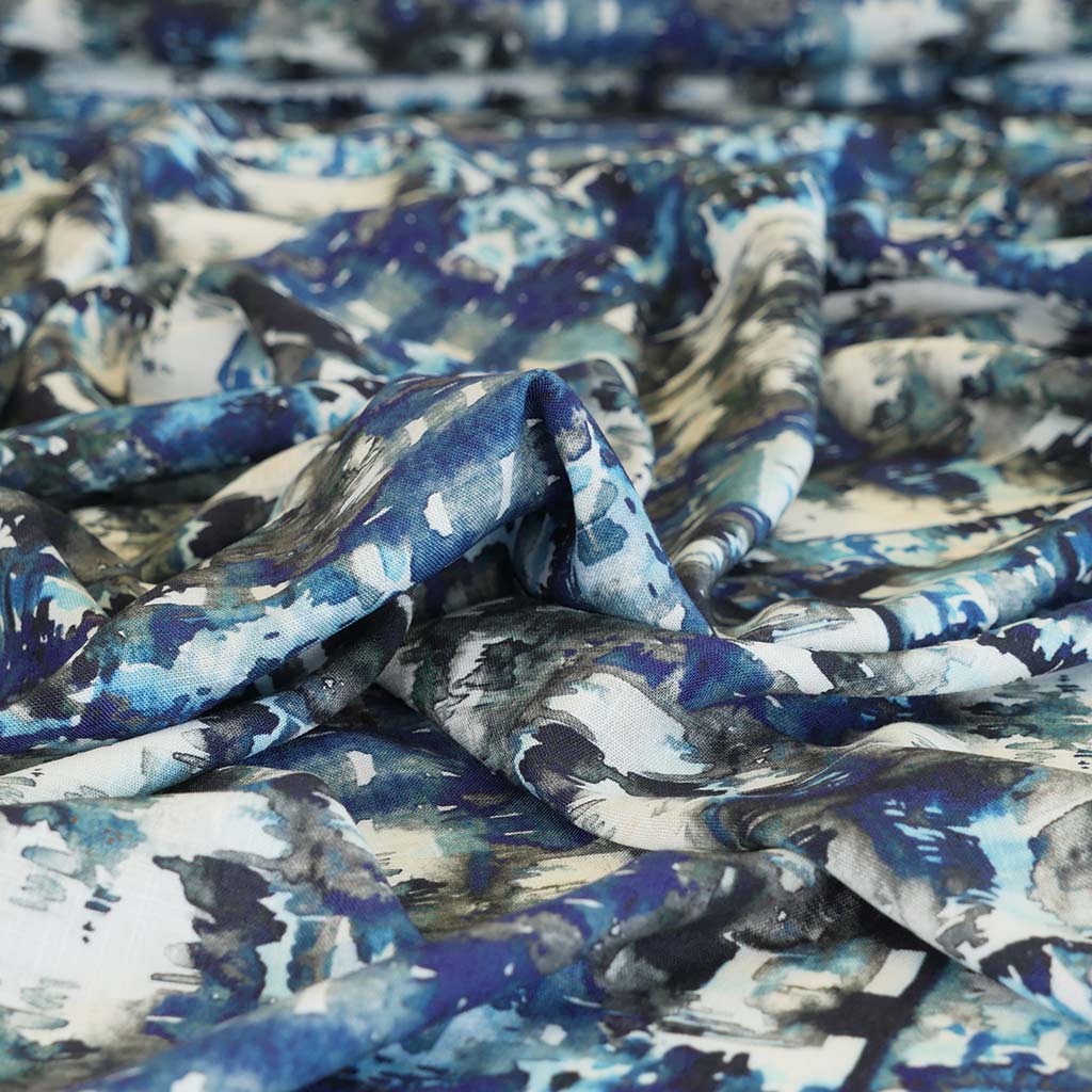 Nassau - Indigo Blue Reflections Viscose Slub Woven Fabric - Patterns ...