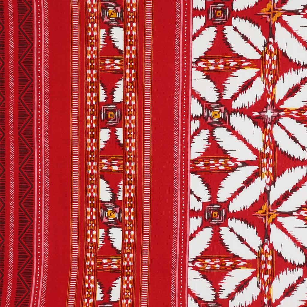 Nassau - Red Geometric Border Viscose Slub Woven Fabric Border Image from Patternsandplains.com