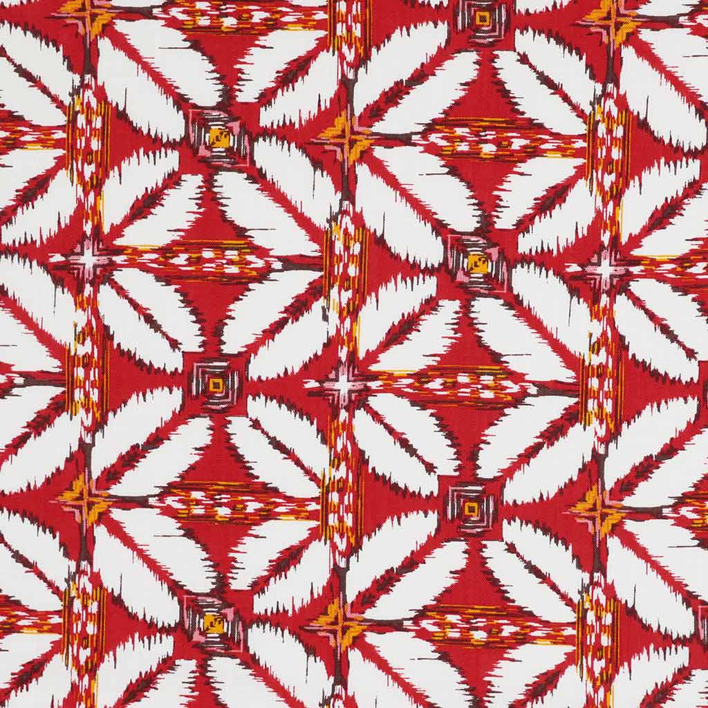 Nassau Red Geometric Border Print Viscose Slub Woven Fabric nassau-red-geometric-border-print-viscose-slub-woven-fabric