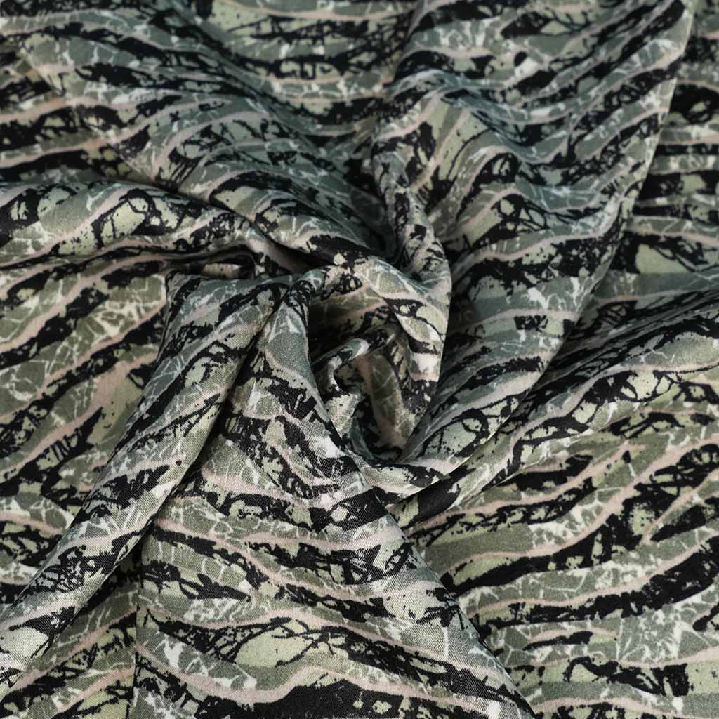 Ono - Green Waves Polyester Woven Satin Fabric