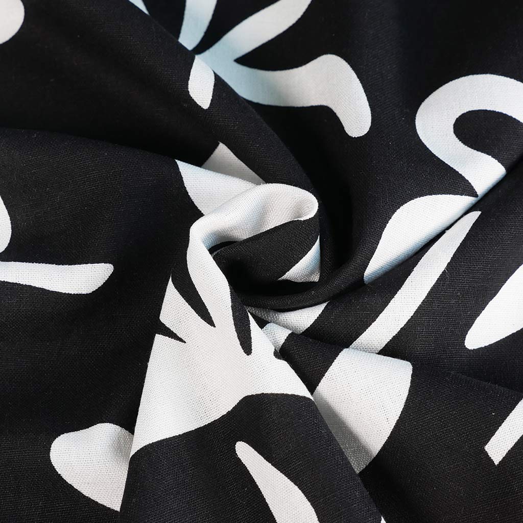 Palermo - Black Graphic Floral Viscose Linen Woven Fabric