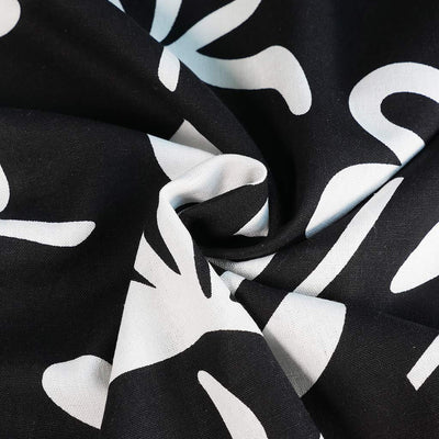 Palermo - Black Graphic Floral Viscose Linen Woven Fabric - 1.20m Remnant