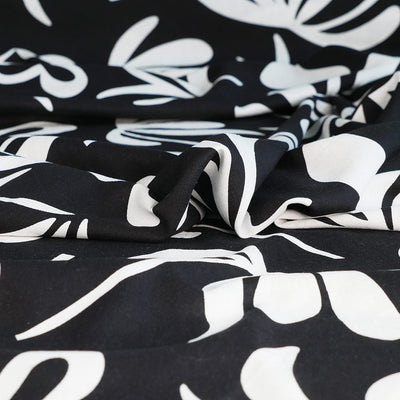 Palermo - Black Graphic Floral Viscose Linen Woven Fabric - 1.20m Remnant