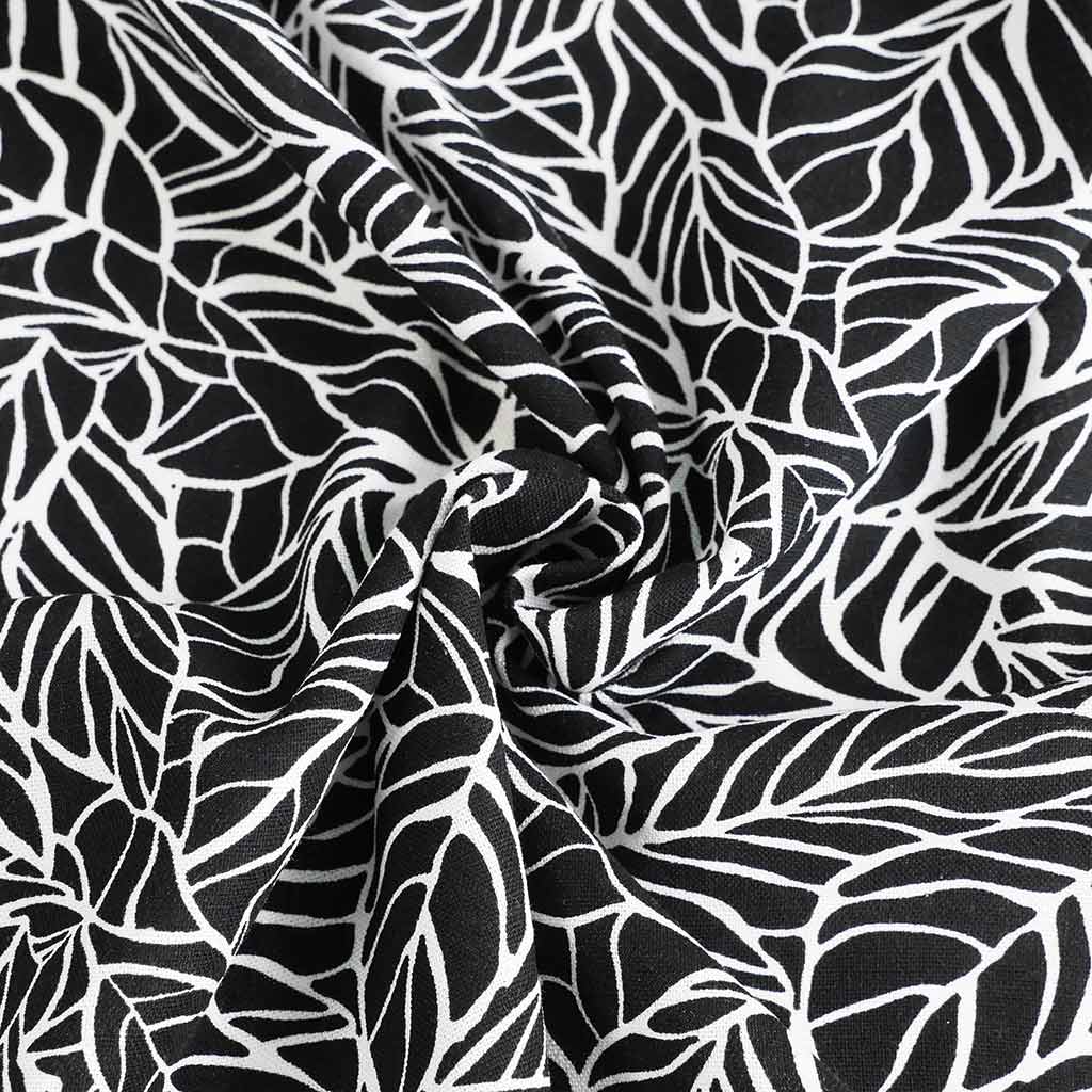 Palermo - Black Leaves Viscose Linen Woven Fabric - 2.30m Remnant