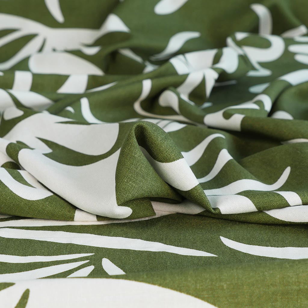 Palermo - Fern Green Graphic Floral Viscose Linen Woven Fabric