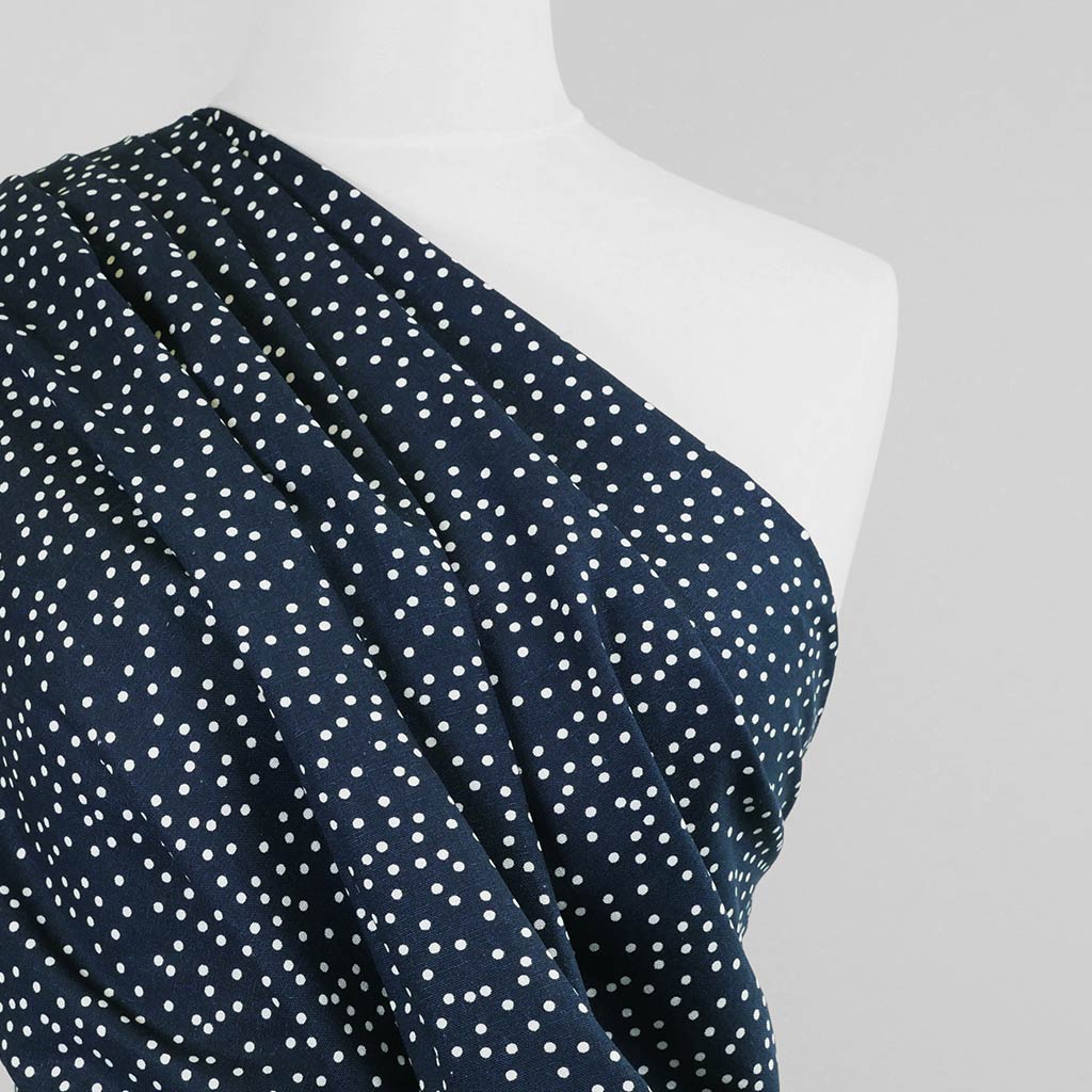 Palermo - Navy Dots Viscose Linen Woven Fabric