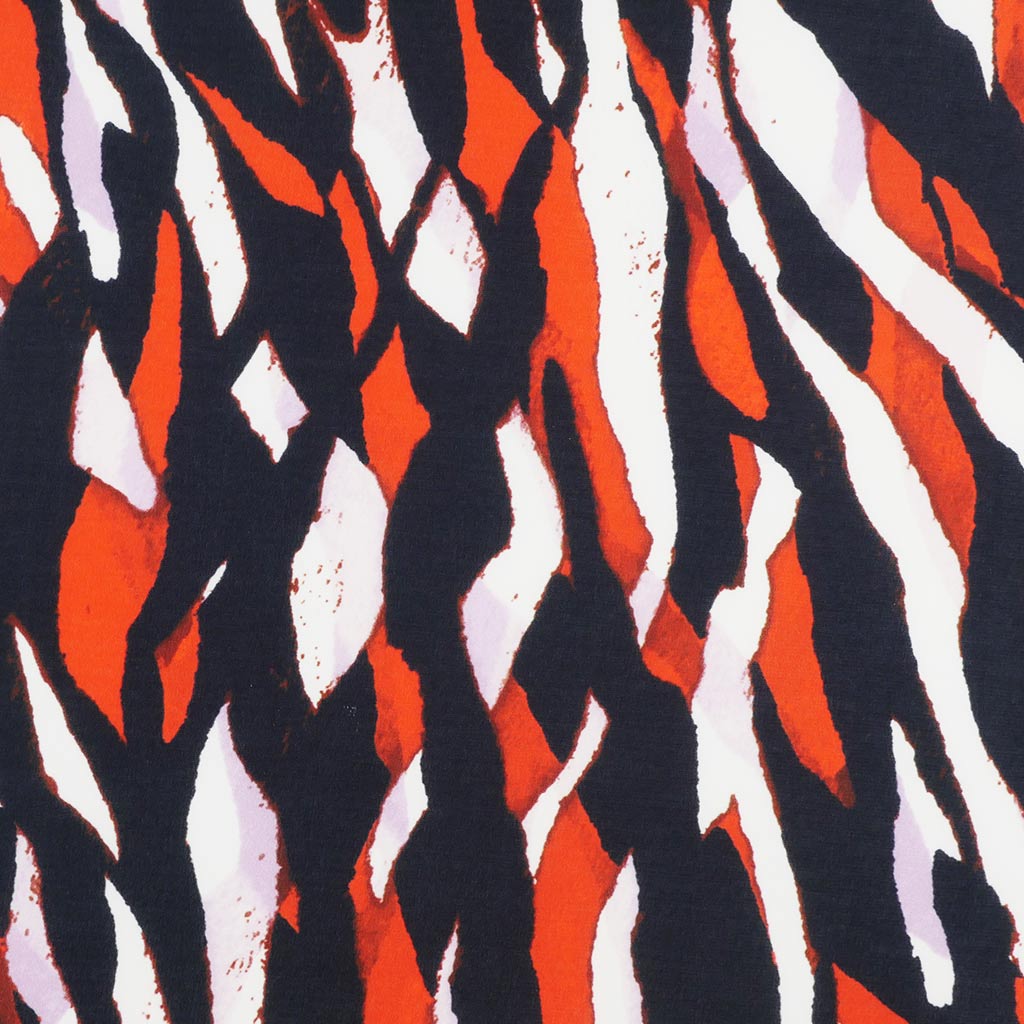 Portia - Navy and Orange Fracture Stretch Jersey Fabric from John Kaldor Main Image from Patternsandplains.com