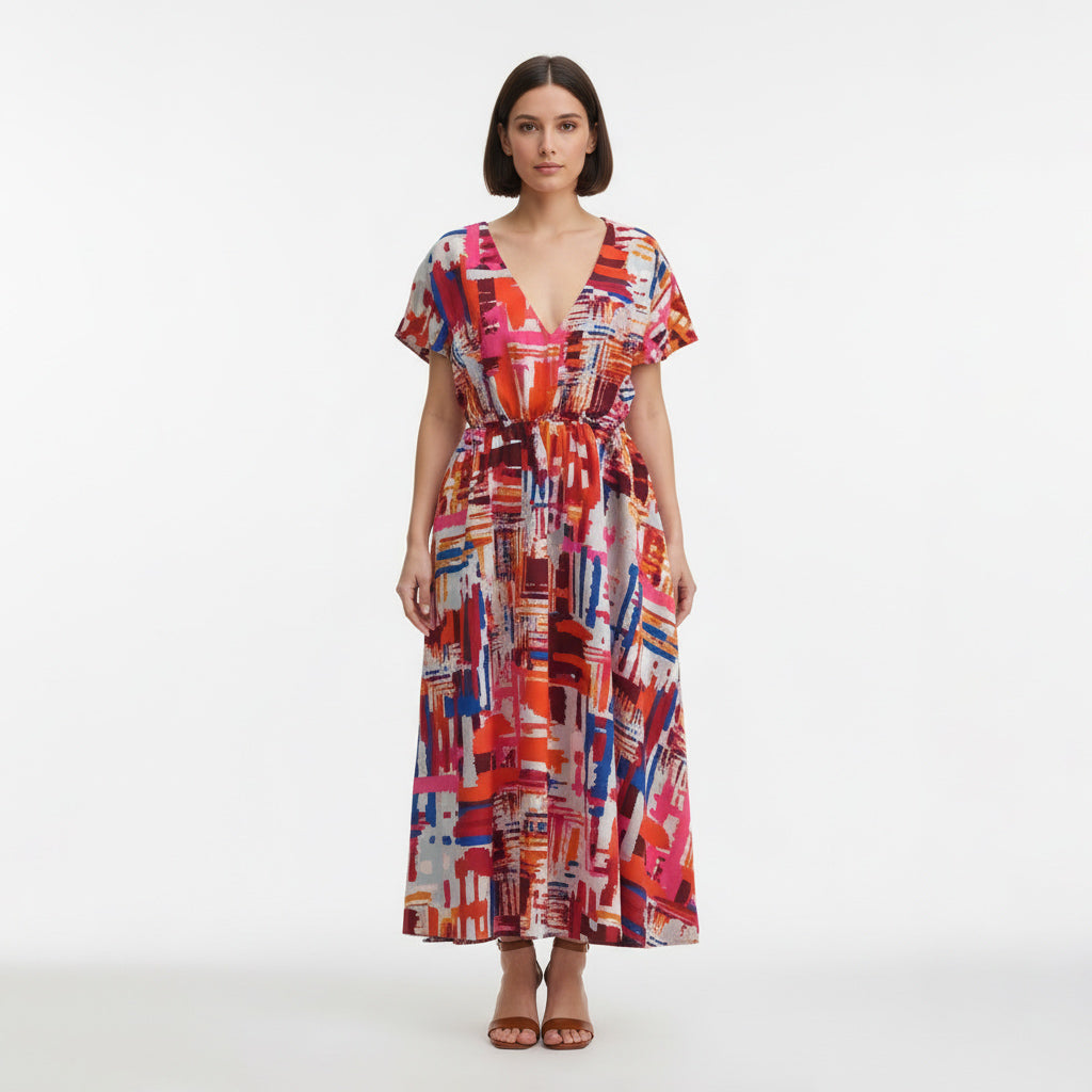 Rickardi Lawn - Rouge Paint Brush Graphics Viscose Fabric by Lady McElroy