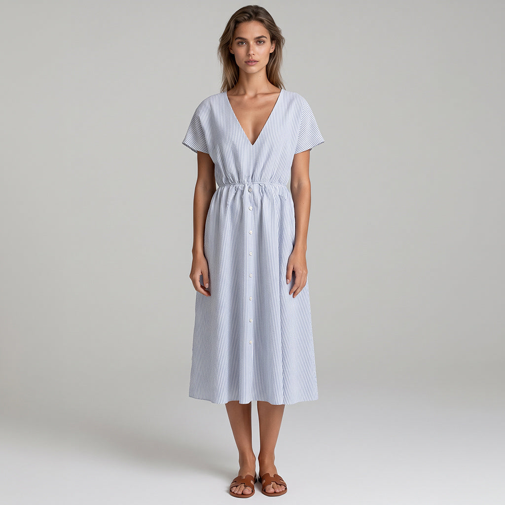 Rivage - Denim Blue 3mm Stripe Yarn Dyed Chambray Woven Fabric