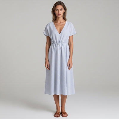 Rivage - Denim Blue 3mm Stripe Yarn Dyed Chambray Woven Fabric