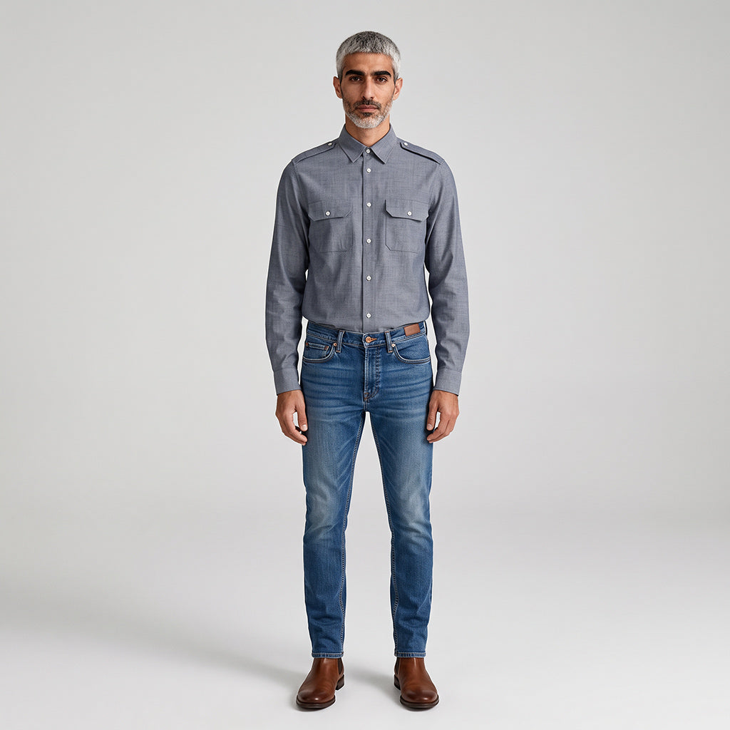 Rivage - Navy Blue Yarn Dyed Chambray Woven Fabric