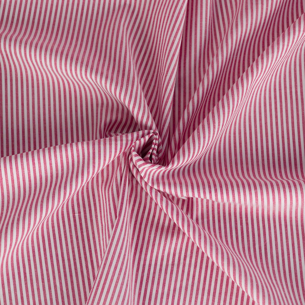 Rivage - Signal Red 3mm Stripe Yarn Dyed Chambray Woven Fabric