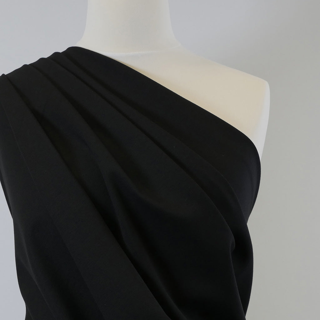 Rome - Black, Viscose Rich Heavy Ponte de Roma Stretch Fabric Mannequin Closeup Image from Patternsandplains.com