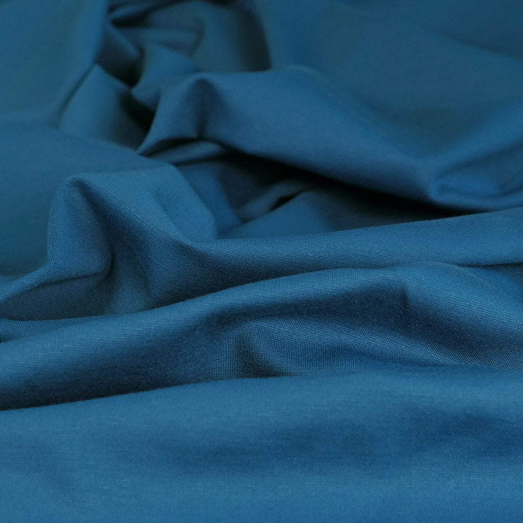 Rome - Petrol, Viscose Rich Heavy Ponte de Roma Stretch Fabric Feature Image from Patternsandplains.com