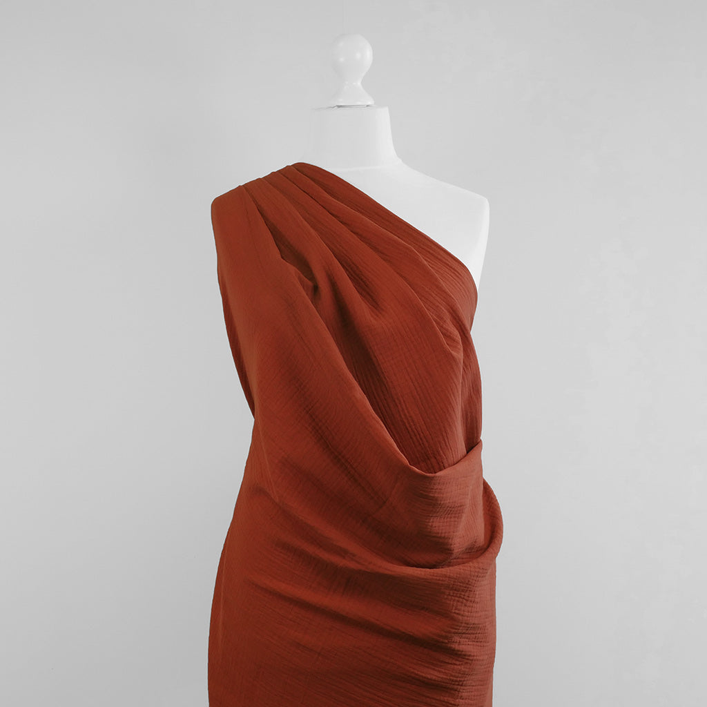 Seoni - Auburn Cotton Double Gauze Woven Fabric Mannequin Wide Image from Patternsandplains.com