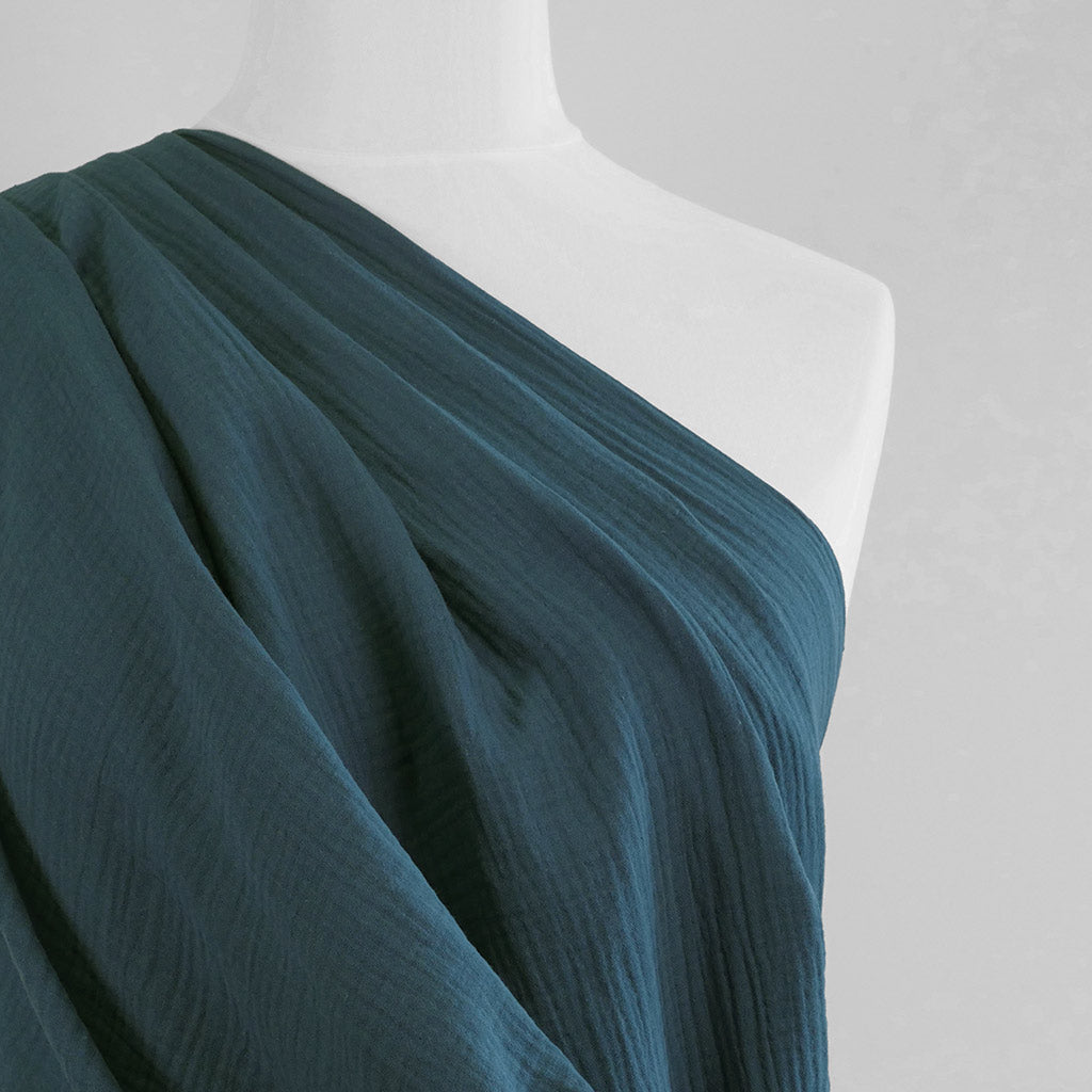 Seoni - Aviator Blue Cotton Double Gauze Woven Fabric Mannequin Close Up Image from Patternsandplains.com