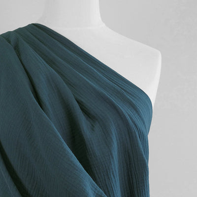 Seoni - Aviator Blue Cotton Double Gauze Woven Fabric Mannequin Close Up Image from Patternsandplains.com