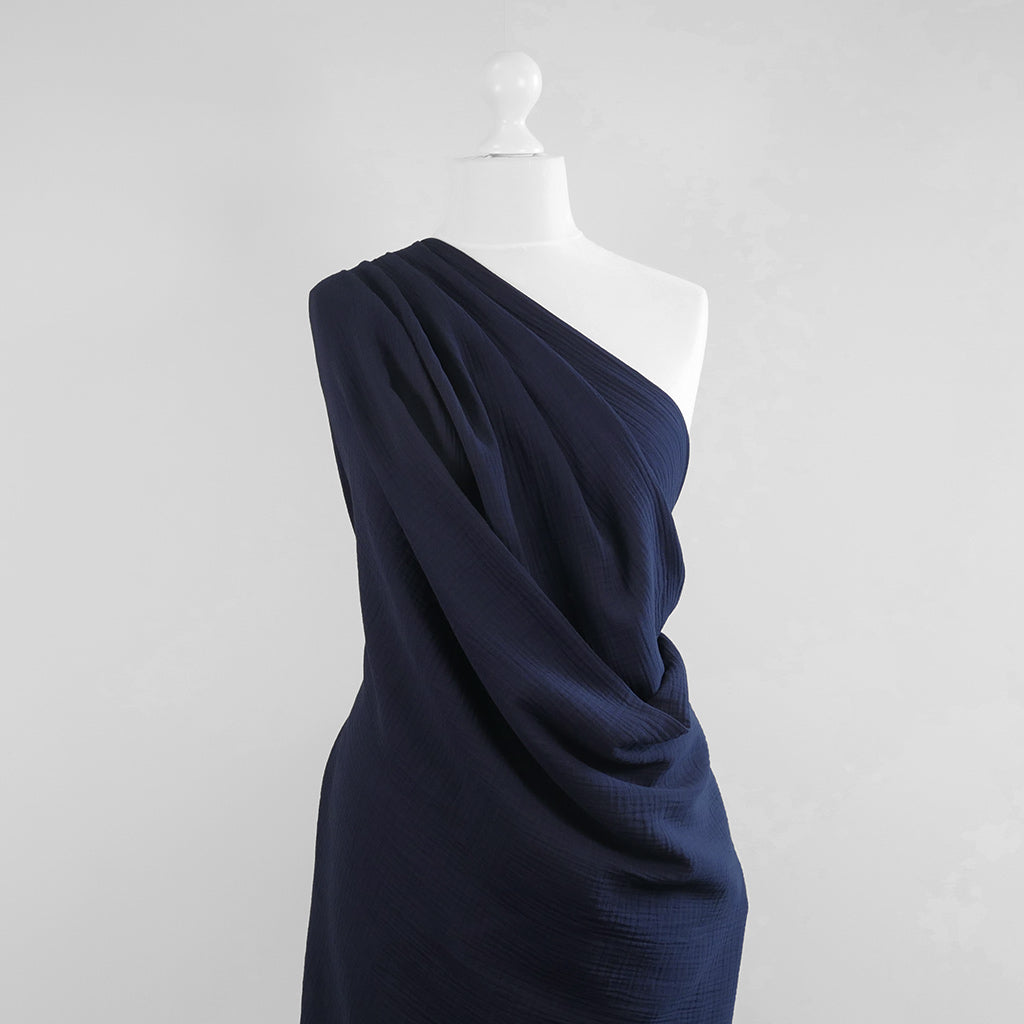 Seoni - Navy Cotton Double Gauze Woven Fabric - 2.00m Remnant