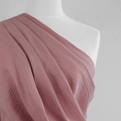 Seoni - Sugar Pink Cotton Double Gauze Woven Fabric Mannequin Close Up Image from Patternsandplains.com