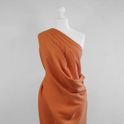 Seoni - Sunrise Orange Cotton Double Gauze Woven Fabric Mannequin Wide Image from Patternsandplains.com